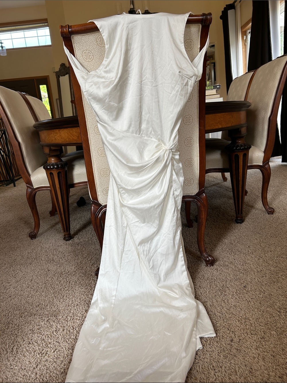 White Draped Satin Dress with Slit
